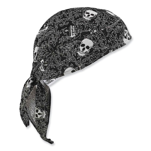 Cooling Gear | Ergodyne 12519 Chill-Its 6615 One Size Fits Most High-Performance Bandana Doo Rag with Terry Cloth Sweatband - Skulls image number 0