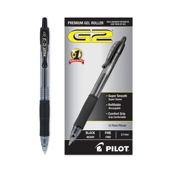 Pilot G2 Premium Retractable 0.7 mm Gel Ink Pen - Fine, Black (Dozen)