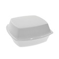  | Pactiv Corp. YTH100800000 6.38 in. x 6.38 in. x 3 in. Single Tab Lock Foam Hinged Lid Containers - White (500/Carton) image number 0