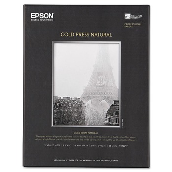 Epson S042297 8.5 in. x 11 in. 19 mil. Cold Press Fine Art Paper - Textured Matte Natural