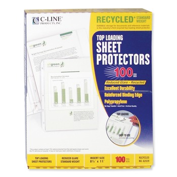 C-Line 62029 3-Hole Punched Top Load 8.5 in. x 11 in. Insert Medium-Duty Polypropylene Sheet Protectors - Reduced Glare Clear (100/Box)