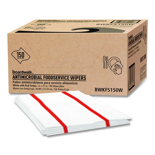 Office Jansan | Boardwalk 3282 1-Ply 12 in. x 21 in. Antimicrobial Foodservice Wipers - Red/White (150/Carton) image number 0