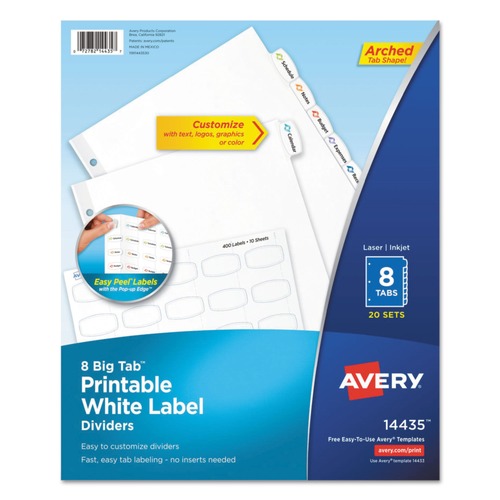 Office Jansan | Avery 14435 11 x 8.5 Big Tab Printable Label 8-Tab Dividers - White (20/Pack) image number 0