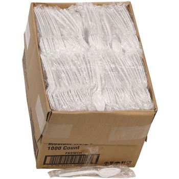 Pactiv Corp. FKSWCH Plastic Mediumweight Spoon Individually Wrapped Fieldware Cutlery - White (1000/Carton)