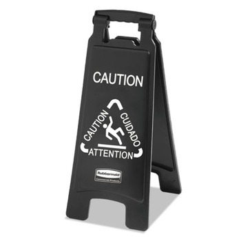 Rubbermaid Commercial 1867505 Executive 2-Sided Multi-Lingual 10-9/10 in. x 26-1/10 in. Caution Sign - Black/White