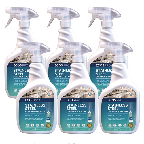 Office Jansan | ECOS PRO PL93306CT 32 oz Stainless Steel Cleaner and Polish Spray Bottle - Free and Clear Scent (6/Carton) image number 0