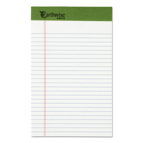 Ampad 20-152R Earthwise By Oxford Writing Pad, Narrow Rule, 5 X 8, White, 50 Sheets, Dozen image number 0
