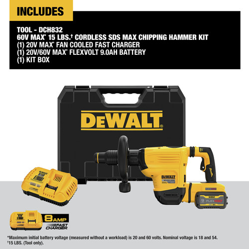 Dewalt 60V MAX Brushless Lithium Ion 15 lbs. Cordless SDS Max Chipping Hammer Kit 9 Ah