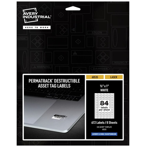Office Jansan | Avery 60535 PermaTrack 0.5 in. x 1 in. Laser Printers Destructible Asset Tag Labels - White (672/Pack) image number 0