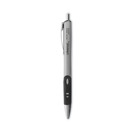 Office Jansan | Universal 39720 0.7 mm. Medium Comfort Grip Retractable Gel Pen - Black Ink, Gray/Black/Silver Barrel (1-Dozen) image number 0