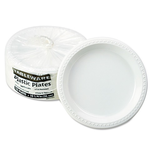 Tablemate 10644WH Plastic Dinnerware, Plates, 10.25-in Dia, White, 125/pack image number 0