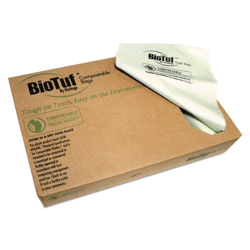 Trash Bags | Heritage Y7658TE R01 38 in. x 58 in. 0.9 mil 60 gal. Biotuf Compostable Can Liners - Green (100/Carton) image number 0