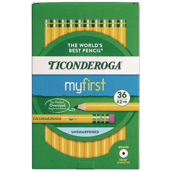 Ticonderoga 3.6 mm HB (#2) My First Woodcase Pencil with Eraser - Black Lead, Yellow Barrel (36/Pack)
