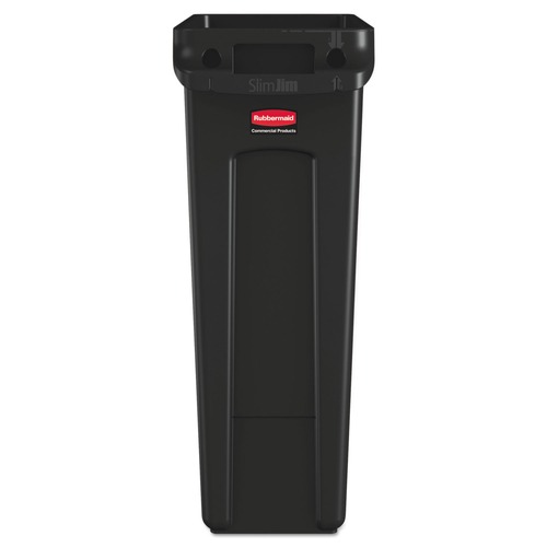 Trash & Waste Bins | Rubbermaid Commercial FG354060BLA Slim Jim Receptacle W/venting Channels, Rectangular, Plastic, 23gal, Black image number 0