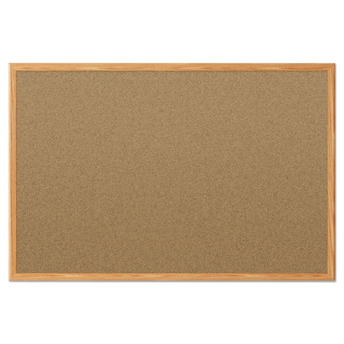 White Boards | Mead 85367 48 in. x 36 in. Economy Cork Board with Oak Frame - Tan Surface/Oak Finished Fiberboard (MDF) Frame image number 0