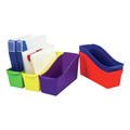 Office Jansan | Storex 70105U06C 4.75 in. x 12.63 in. x 7 in. Interlocking Book Bins with Clear Label Pouches - Assorted Colors (5/Pack) image number 2
