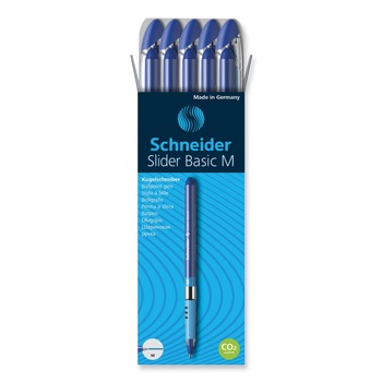 Schneider Slider Basic Medium 0.8 millimeter Stick Ballpoint Pen - Blue Ink/Barrel (10/Box)
