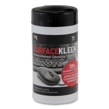 Read Right SurfaceKleen 6.38 in. x 5.4 in. Tub Premoistened Alcohol Cleaning Wipes - Unscented White (75/Pack)