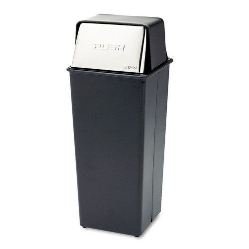 Trash & Waste Bins | Safco 9893 Reflections Push Top Square Receptacle, Steel, 21gal, Black/chrome image number 0