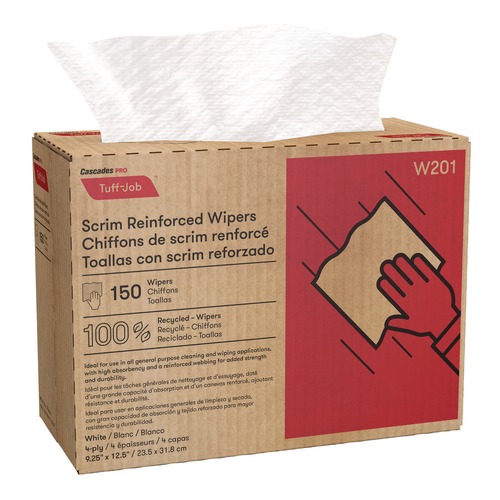 Cleaning & Janitorial Supplies | Cascades PRO W201 9.25 in. x 12.5 in. 4-Ply Tuff-Job Scrim Reinforced Wipers - White (10 Boxes/Carton) image number 0