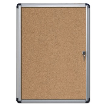 MasterVision 28 in. x 38 in. Slim-Line Enclosed Cork Bulletin Board with One Door - Tan Surface/Satin Aluminum Frame