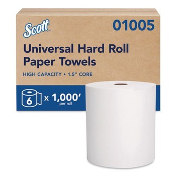 Scott 8 in. x 1000 ft. 1.5 in. Core 1-Ply Essential High Capacity Hard Roll Towels - White (6 Rolls/Carton)
