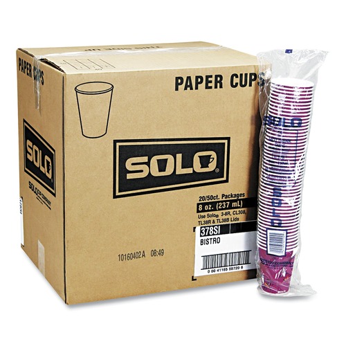 Cutlery | SOLO 370SI-0041 10 oz. Paper Hot Drink Cups in Bistro Design - Maroon (1000/Carton) image number 0