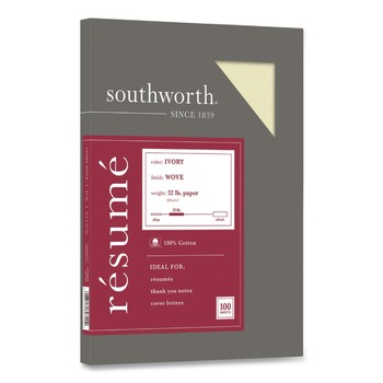 Southworth 8.5 in. x 11 in. 32 lbs. Bond Weight 100% Cotton Resume Paper - Ivory (100/Box)