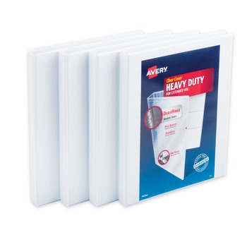 Avery 79709 3 Slant Rings 0.5 in. Capacity 11 in. x 8.5 in. Heavy-Duty Non Stick View Binder with DuraHinge - White (4/Pack)