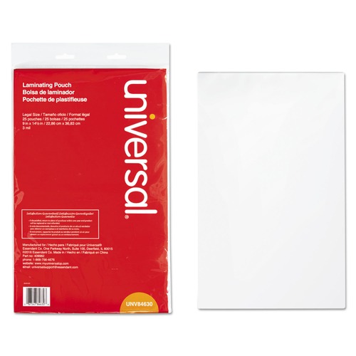 Office Jansan | Universal UNV84630 9 in. x 14.5 in. 3 mil Laminating Pouches - Gloss Clear (25/Pack) image number 0