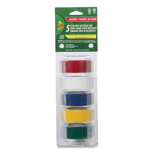 Packing Tapes | Duck 280303 0.75 in. x 12 ft. 1 in. Core Electrical Tape - Assorted Colors (5/Pack) image number 0
