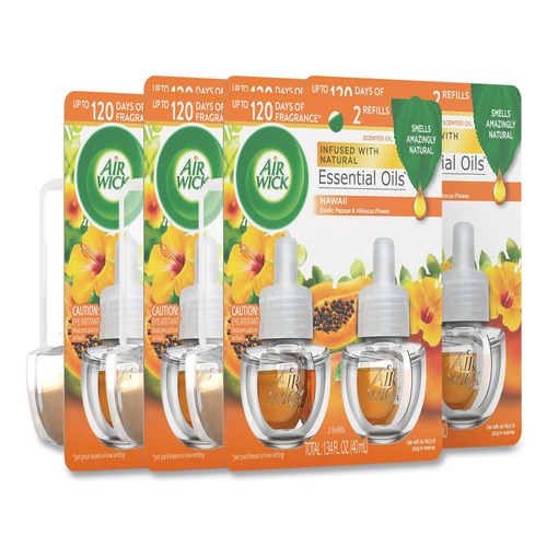Odor Control | Air Wick 62338-85175 0.67 oz. Scented Oil Twin Refill - Hawai'i Exotic Papaya/Hibiscus Flower (6 Packs/Carton) image number 0