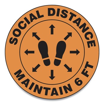 GN1 Slip-Gard 12 in. Circle Footprint Social Distance Floor Signs - Orange (25/Pack)
