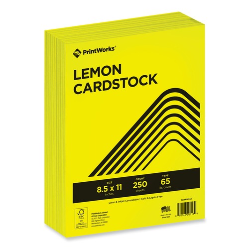 Cleaning & Janitorial Supplies | PrintWorks Professional 00113 8.5 in. x 11 in. 65 lbs. Text Weight Color Cardstock - Lemon Yellow (1-Ream) image number 0