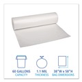 Cleaning & Janitorial Supplies | Boardwalk BWK533 38 in. x 58 in. 1.1 mil 60 gal. Recycled Low-Density Polyethylene Can Liners - Clear (100/Carton) image number 2