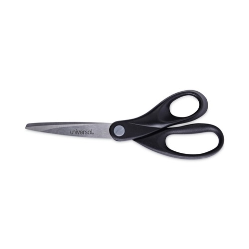 Office Jansan | Universal UNV92009 8 in. Long 3.75 in. Cut Length Stainless Steel Office Scissors - Black Straight Handle image number 0