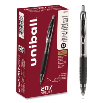 uni-ball Signo 207 Medium 0.7 millimeter Retractable Needle Point Gel Pen - Black Ink/Clear/Black Barrel (1-Dozen)