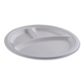 Bowls and Plates | Eco-Products EP-P007NFA Vanguard 10 in. diameter 3-Compartment Renewable and Compostable Sugarcane Plates - White (500/Carton) image number 1