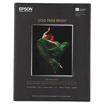 Epson S042307 8.5 in. x 11 in. 21 mil Cold Press Bright Fine Art Paper - Textured Matte White
