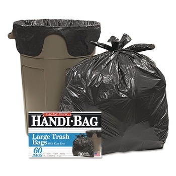 Handi-Bag 30 in. x 33 in. .65 mil 30 Gallon Super Value Pack Trash Bags - Black (60/Box)