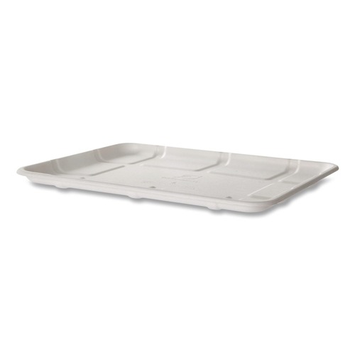 Food Trays, Containers, and Lids | Eco-Products EP-MP8SNFA 10.52 in. x 8.5 in. x 0.5 in. Sugarcane Fiber Meat and Produce Food Trays - White (300/Carton) image number 0