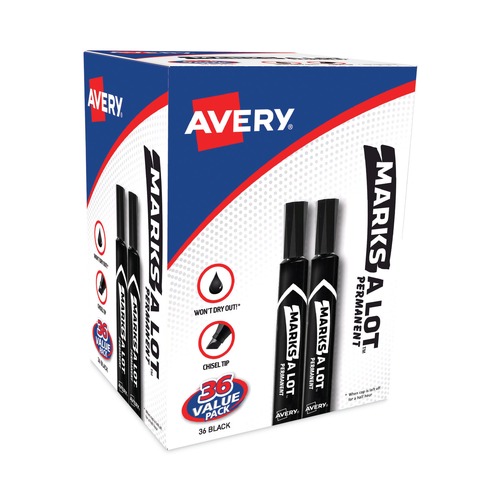 Office Jansan | Avery 98206 Broad Chisel Tip Large Desk-Style MARKS A LOT Permanent Marker Value Pack - Black (36/Pack) image number 0