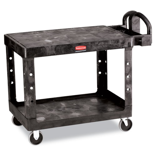 Utility Carts | Rubbermaid Commercial FG452500BLA 25.25 in. x 44 in. x 38.13 in. 500 lbs. Capacity 2 Flat Shelves Plastic Utility Cart - Black image number 0