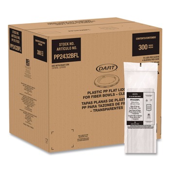 Dart 8.28 in. Diameter x 0.51 in. Height Plastic Lids for 24. to 32 oz. Compostable Fiber Containers - Clear (300/Carton)