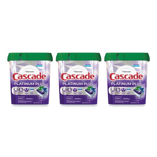 Cleaning & Janitorial Supplies | Cascade 80798635 Platinum Plus 28.4 oz. Tub ActionPacs Dishwasher Detergent Pods - Fresh Scent (3/Carton) image number 0