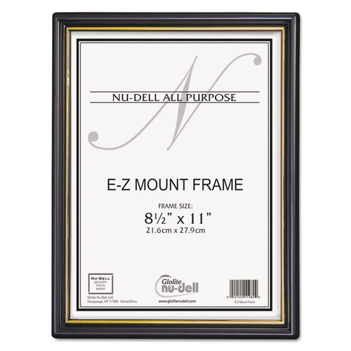 Office Jansan | NuDell 11818 EZ Mount Document Frame with Trim Accent and Plastic Face - Black/Gold (18/Carton) image number 0