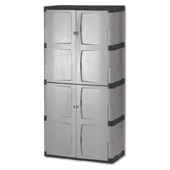 Rubbermaid 36 in. x 18 in. x 72 in. Base/Top Double-Door Storage Cabinet - Gray/Black