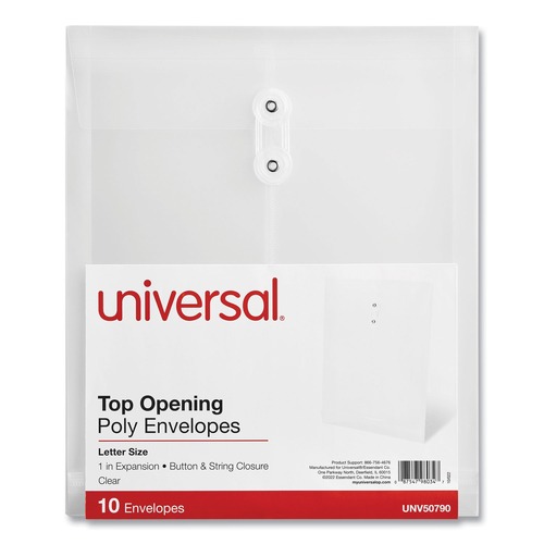 Office & Office Supplies | Universal UNV50790 Letter Size 1.25 in. Expansion Top Opening Poly Envelopes - Clear (10/Pack) image number 0