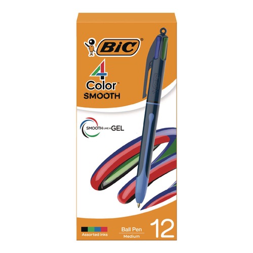 Office Jansan | BIC MMS11-A-AST 4-Color Smooth Medium 1 mm Retractable Ballpoint Pen - Multicolor (12/Pack) image number 0