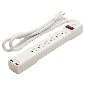 OFFICE ELECTRONICS AND BATTERIES | Innovera IVR71660 6 Outlet/2 USB Charging Port 1080 Joules Corded Surge Protector - White